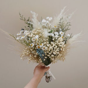 Baby Breath Daisy Eucalyptus Leaves Bridal Bouquet boho meadow bouquet  wildflower bouquet