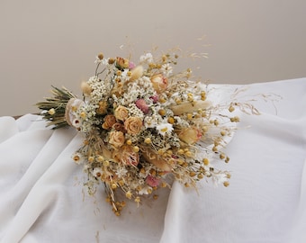 Pink Traum Pfirsich Trockenblumen Bouquet Konserviert Gänseblümchen Rose Blumenstrauß Hochzeit Brautstrauß Brautjungferstrauß