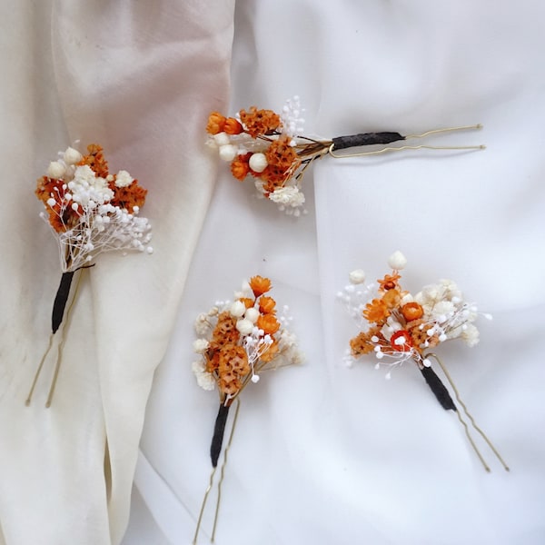 Terracotta Wedding Dried flower hair pins, Baby's Breath Bridal Hair Pin, Bridal Hair Accessories, Dried Flower Hair Pins