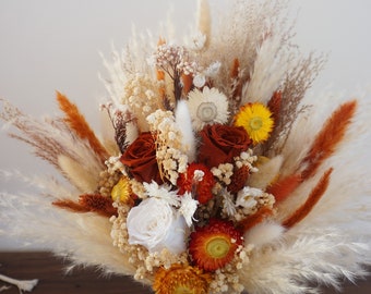 Wildflower Bride Bouquet Burnt Orange / Festival Meadow Bouquet / Bridal Bouquet Cream / Baby's Breath Bouquet Preserved Flowers