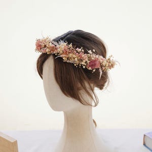 Pink themed dried flower crown, Bohemian wedding bride crown, baby breathing crown, dried flower crown, children&#39;s crown