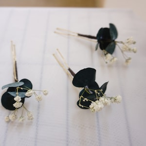 Baby&#39;s Breath with Leaf Eucalyptus Hair Pin | Eucalyptus Bridal Hair Pins | Flower Bridal Flower Girl Bridesmaid Hair Accessories