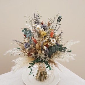 Rust and Dusty Blue Bouquet daisy Wildflowers Grass Dried bouque