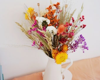 Dried Colorful Flower Bouquet, Dry Floral Arrangement, Beautiful Handmade Everlasting Field Flowers Gift, Baby Breath ，Rabbit Tail