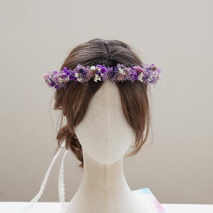 Purple themed dried flower crown, purple baby breath +purple thistle mixed dried flower crown, romantic wedding bride crown, baby crown