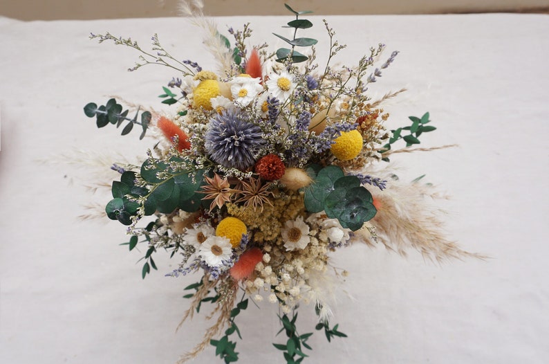 Rust and Dusty Blue Bouquet Daisy Wildflowers Grass Dried Bouque Etsy