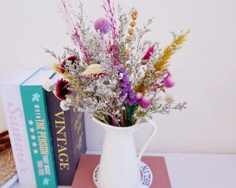 Dried Colorful Flower Bouquet, Dry Floral Arrangement, Beautiful Handmade Everlasting Field Flowers Gift, Purple, white, Yellow, baby breath