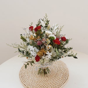 Dry rose eucalyptus leaf bridal bouquet, Bohemian wedding dried flowers, spring themed wedding decoration, boutonniere&corsage