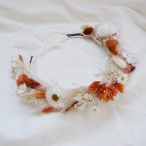 Corolla arancione arrostita di fiori selvatici/Corona della sposa Boho/Copricapo da sposa/Copricapo per ragazza Pampa/Corolla di fiori secchi