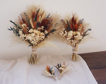 Boho Wedding Bouquet ~ Eucalyptus ~ Rust ~ TerraCotta ~ Champagne ~ Neutral ~ Keepsake Bridal Pampas Grass