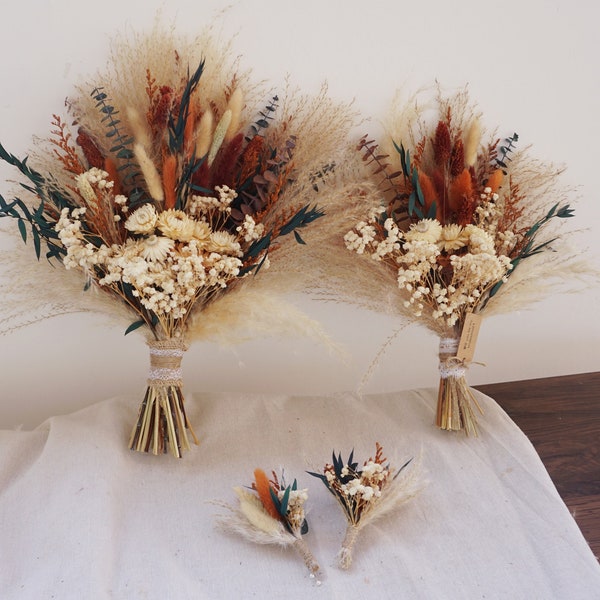 Boho Wedding Bouquet ~ Eucalyptus ~ Rust ~ TerraCotta ~ Champagne ~ Neutral ~ Keepsake Bridal Pampas Grass