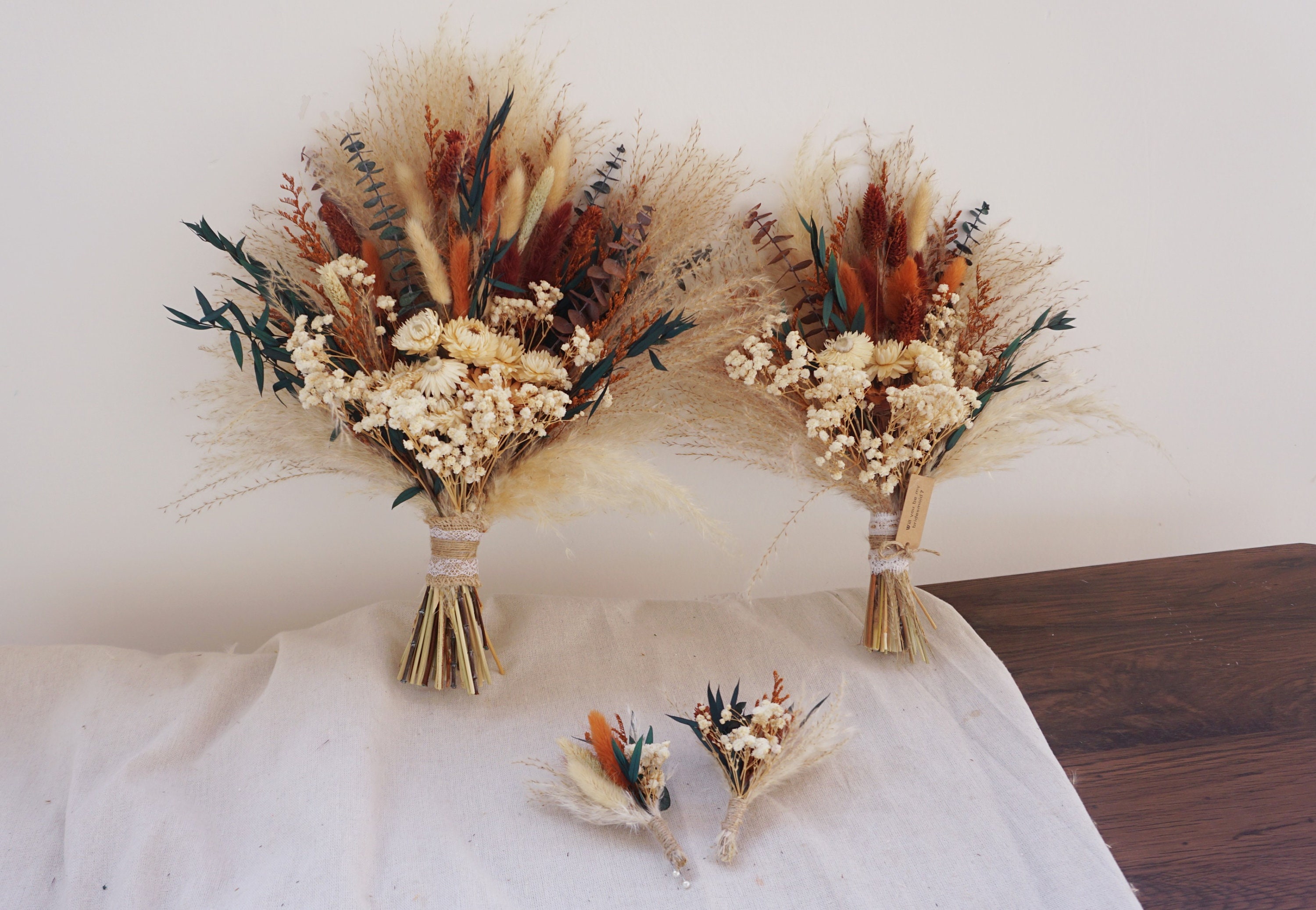 Boho Wedding Bouquet ~ Eucalyptus ~ Rust ~ TerraCotta ~ Champagne ~ Neutral ~ Keepsake Bridal Pampas Grass