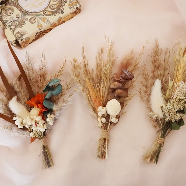 Ensemble bohème de mini bouquets de fleurs séchées | Arrangements pour petites bouteilles | Décorations de table | Cadeaux boîte aux lettres | Pampa | Corsages