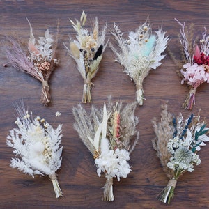 Mini Dried flower bouquet | small milk bottle arrangement | table decoration | letterbox gift | pampas | Boutonniere| weeding flower