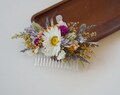 Natural thistle lavender dry flower mixed bridal hair comb, Bohemian wedding hair accessories, mixed wild flower girl comb，bridal bouquet