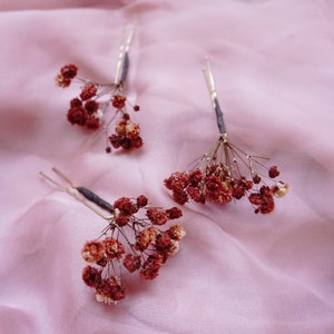Burnt orange hair pins Boho Wedding Floral hair accessories baby&#39;s breath