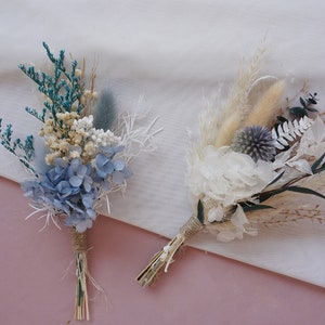 Boho Set Mini Trockenblumen Blumensträuße | Blaues Thema Mini-Blumenstrauß |  Kleine Flaschenarrangements | Tischdekorationen | Briefkasten Geschenke