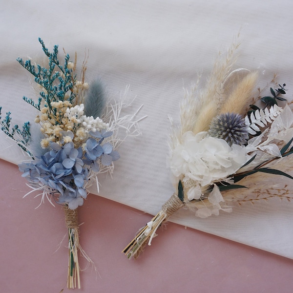 Boho Set Mini Dried Flower Bouquets | Blue Theme Mini Flower Bouquet|  Small Bottle Arrangements | Table Decorations | Letter Box Gifts