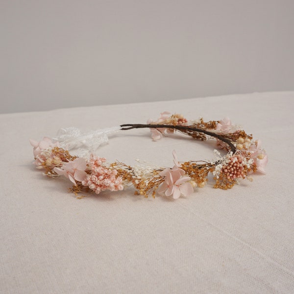 Couronne sèche orange de mariage, cadeau de fleur de demoiselle d’honneur, couronne boho rustique, couronne de fille, accessoire de cheveux de mariée, couronne de fiançailles