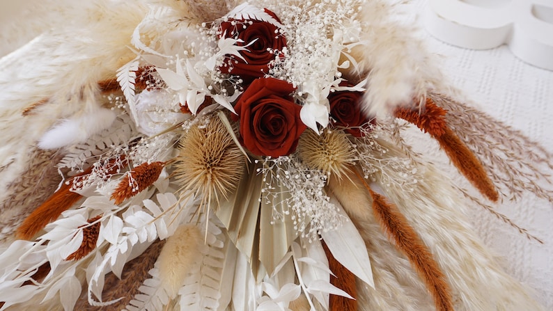 Terracotta and Burnt orange, ivory bouquet, Pampas Grass Bridal Bouquet, boho bouquet, fall bouquet image 9