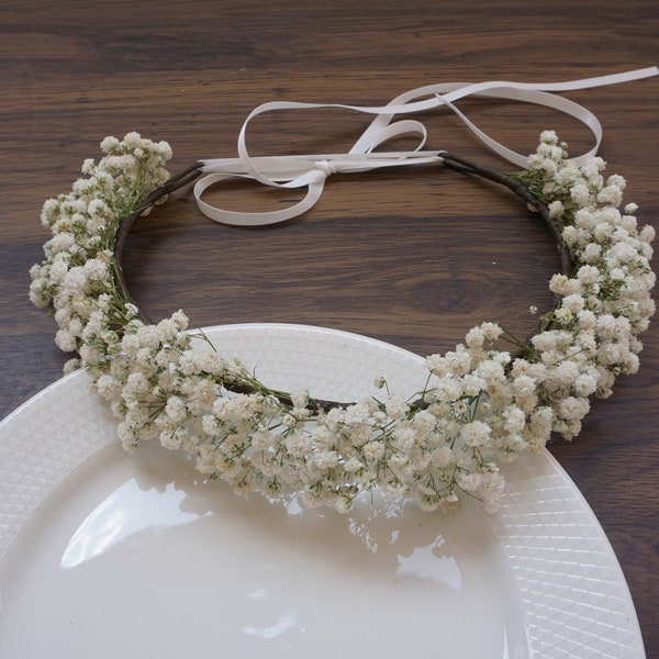 Véritable couronne de gypsophile séchée Couronne de vraies fleurs séchées Couronne de mariage séchée