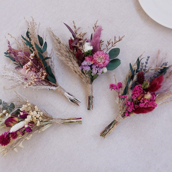 Traumlila Mini-Trockenblumenbündel, Eukalyptusblatt-Hochzeits-Miniblumenbündel, Weihnachtsgeschenk, kleines Vasen-Blumenarrangement