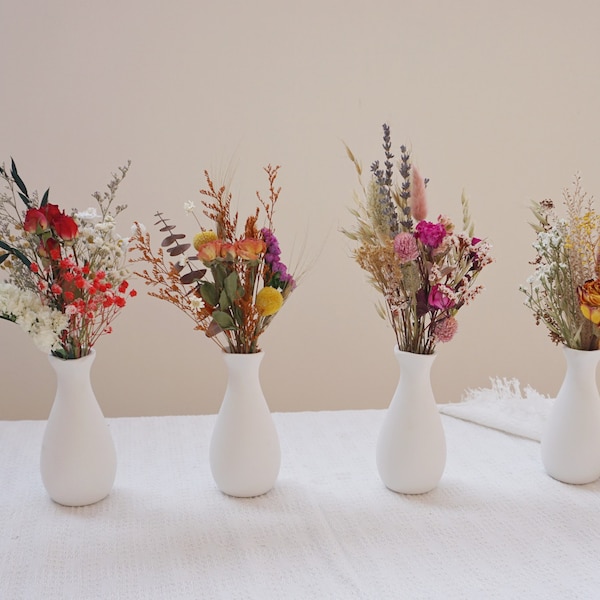 Mini bouquet de fleurs séchées/vert moutarde | terre cuite | décoration petite bouteille | décoration de table | cadeaux plateau | dépliants