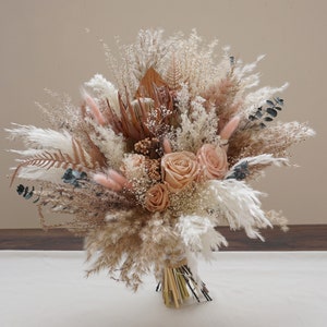 Copper Bridal Bouquet | Palm Spear bouquet | pink rose Bouquet | Forever Bridal bouquet |Bohemian wedding bouquet