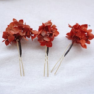 Rust hydrangea petal hair clip, bridal hair clip, Bohemian wedding hair accessory