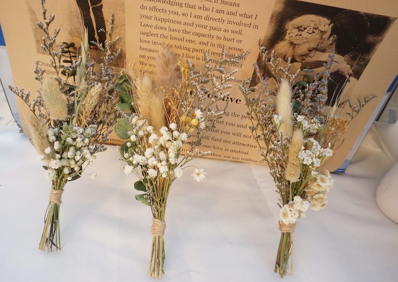 Ensemble bohème de mini bouquets de fleurs séchées Arrangements pour petites bouteilles Décorations de table Cadeaux boîte aux lettres image 3