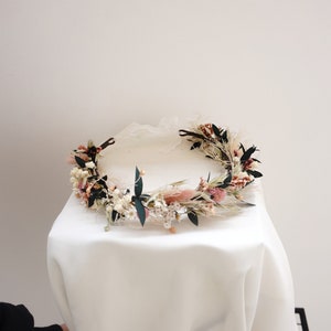 Corona di gypsophila essiccata rosa con ali di babà, corona per damigella d&#39;onore, corona di fiori rosa per matrimonio, copricapo boho