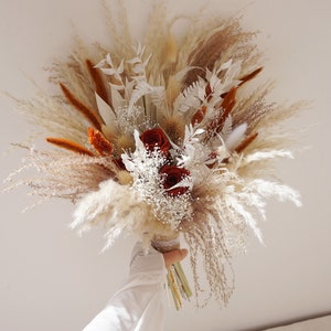 Terracotta and Burnt orange, ivory bouquet, Pampas Grass Bridal Bouquet, boho bouquet, fall bouquet image 5