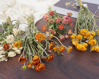Natural dry Ranunculus asiaticus, dry Peony, wedding flower arrangement, table decoration, home decoration