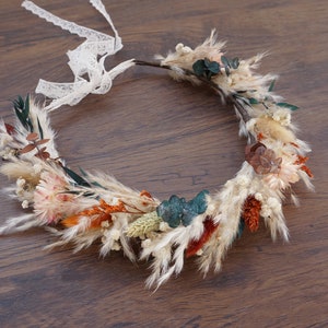 Boho Wedding Corolla~Eucalyptus~Rust~TerraCotta~Champagne~Neutral~Pampas Corolla, bridal crown, girl headwear