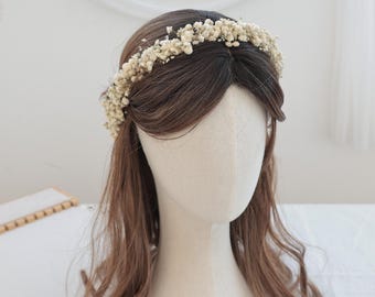 Baby's breath flower crown Gypsophila floral crown Beige baby girl headpiece Newborn floral halo Child toddler Cream hair wreath