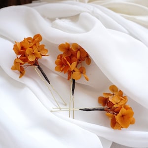 Orange hydrangea petal hair clip, bridal hair clip, Bohemian wedding hair accessory