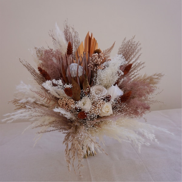 Boho wedding bouquet Pink white bride bridesmaid Pampas bouquet~Boutonnieres wedding home bouquet