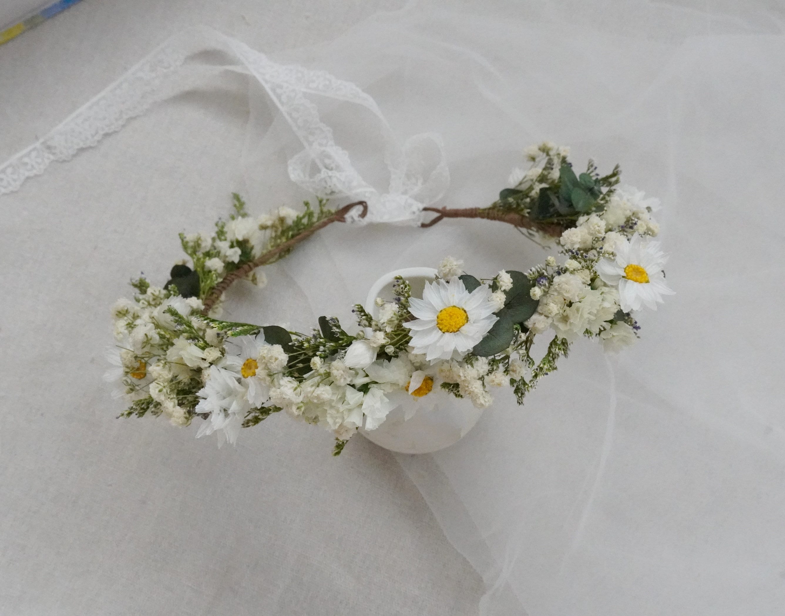 Daisy Baby Breathing Dry Flower Crown, Bohemian Wedding Bride Crown, Photo Flower Girl Crown, Wedding Decoration