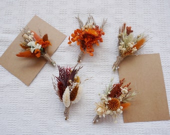 Rust+Terracotta boutonniere, Autumn wedding boutonniere, Orange yellow flower, Wedding boutonniere, groomsmen boho boutonniere