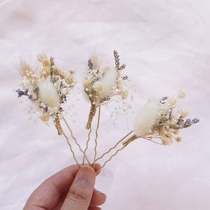 Fermaglio per capelli da bambina con fiori secchi color crema e neutro, fermaglio per capelli da sposa BOHO, fermaglio per capelli con fiori secchi che respirano, accessorio per capelli da fata