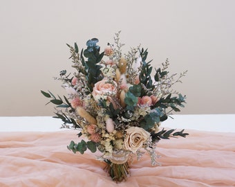 Rural Wedding Bride Bouquet, Eucalyptus Leaf Rose Wedding Decoration, Wild Flower Dried Flower Bouquet