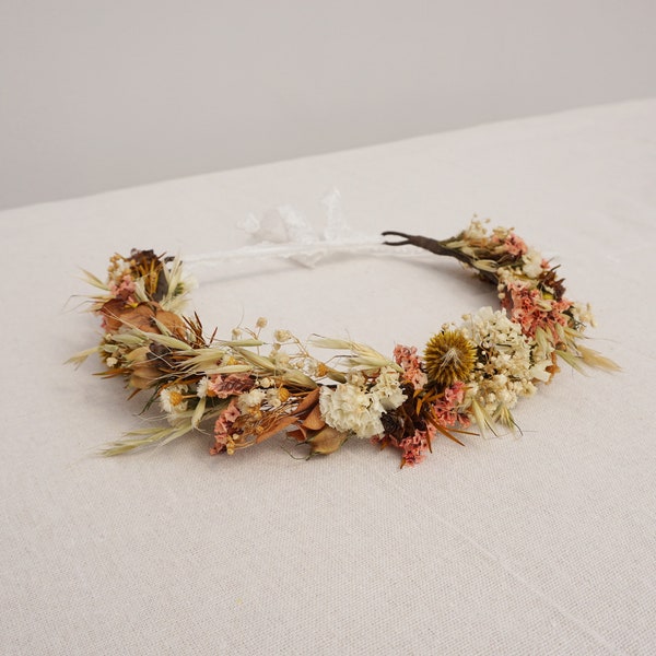 Couronne sèche orange de mariage, cadeau de fleur de demoiselle d'honneur, couronne bohème rustique, couronne de petite fille, accessoire de cheveux de mariée, couronne de fiançailles