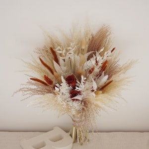 Terracotta and Burnt orange, ivory bouquet, Pampas Grass Bridal Bouquet, boho bouquet, fall bouquet image 2