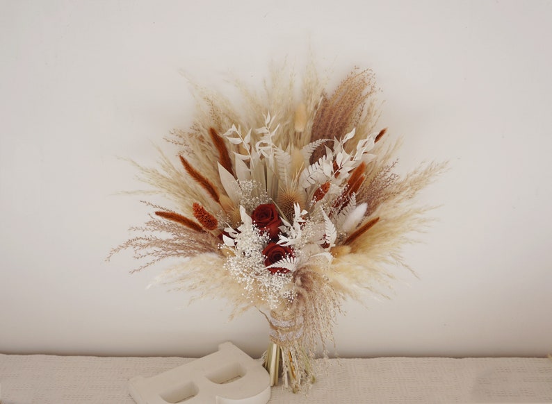 Terracotta and Burnt orange, ivory bouquet, Pampas Grass Bridal Bouquet, boho bouquet, fall bouquet image 2