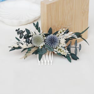 Bohemian natural thistle hair comb, grass wedding eucalyptus hair comb, rural wedding bride hair comb, dried flower hair comb