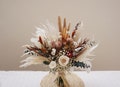 BOHO  wedding bouquet~eucalyptus~burnt orange~rust~TerraCotta~palm leaves~neutral~rose Pampas grass bride