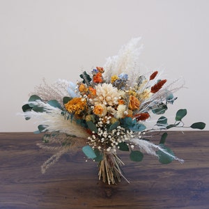 Rural Wedding Wild Flower Dry Flower Bundle, Burnt Orange+Yellow+Cream Bridal Flower Bundle, Eucalyptus Leaf Bridesmaid Flower Bundle