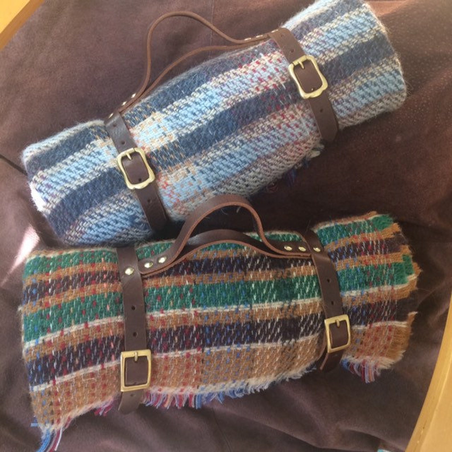 Leather Blanket Roll With 100 Recycled Wool Blanket Handmade Etsy UK