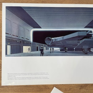 Star Wars Ralph McQuarrie 1977 Art Portfolio Falcon Death Star Hanger No2 Print . Original first edition Concept art print