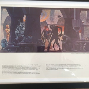 Framed Early Hans Solo Vintage concept art print. 1977 Star Wars print by Ralph McQuarrie. New Hope film. Canteen. Chewy stormtroopers